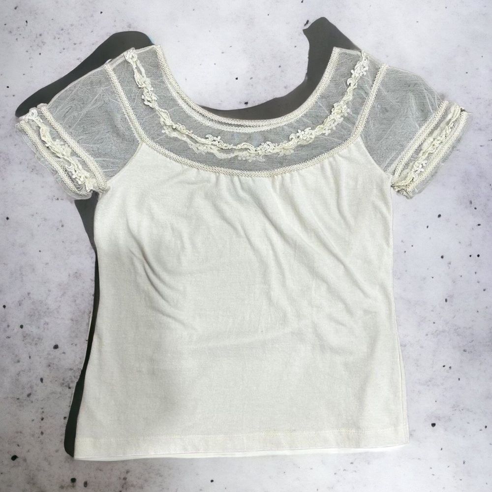Vintage Off White Lace & Mesh Detailed Top